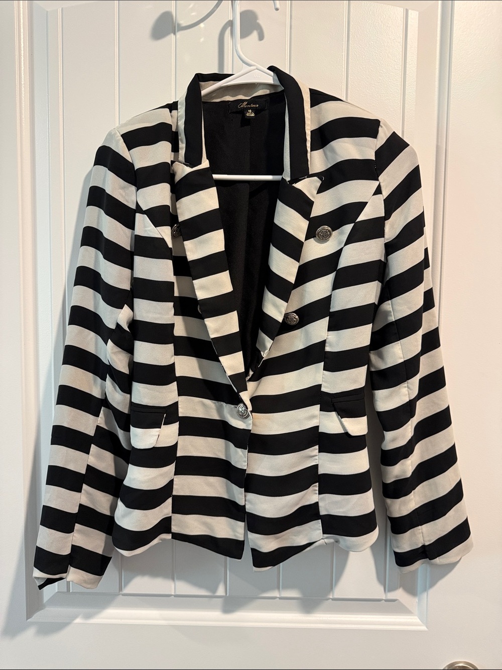 Monteau Black & White Striped Blazer Jacket